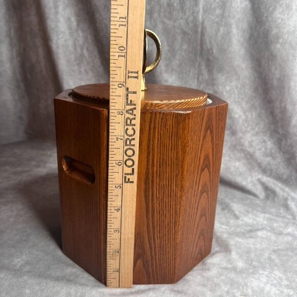 Vintage Morgan Designs Bucket Brigade Oak Ice Bucket With Lid MCM Wood USA *READ - Picture 13 of 16